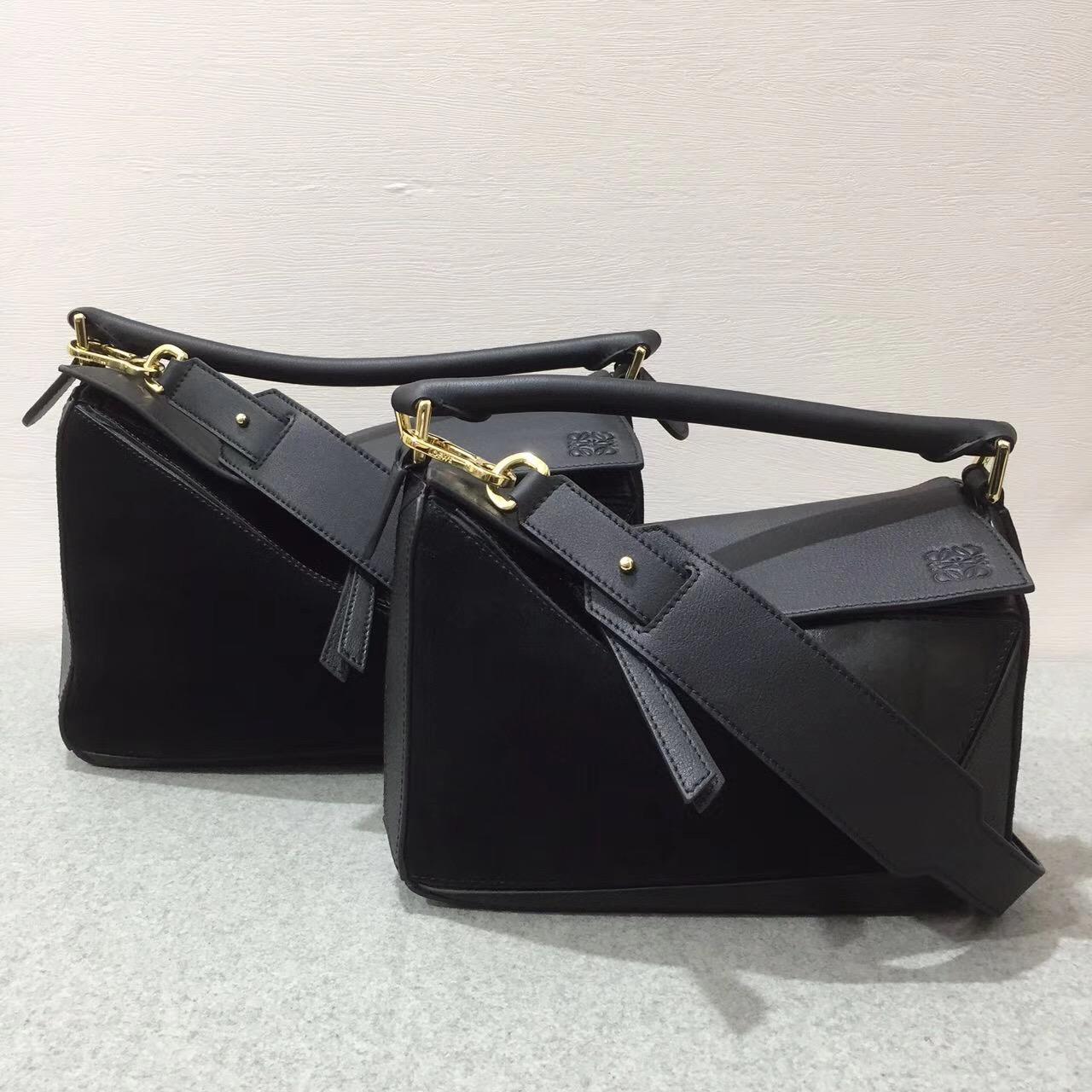 LOEWE女包迷妳小號 Puzzle Bag 黑色 采用進口西班牙不同小牛皮質拼接