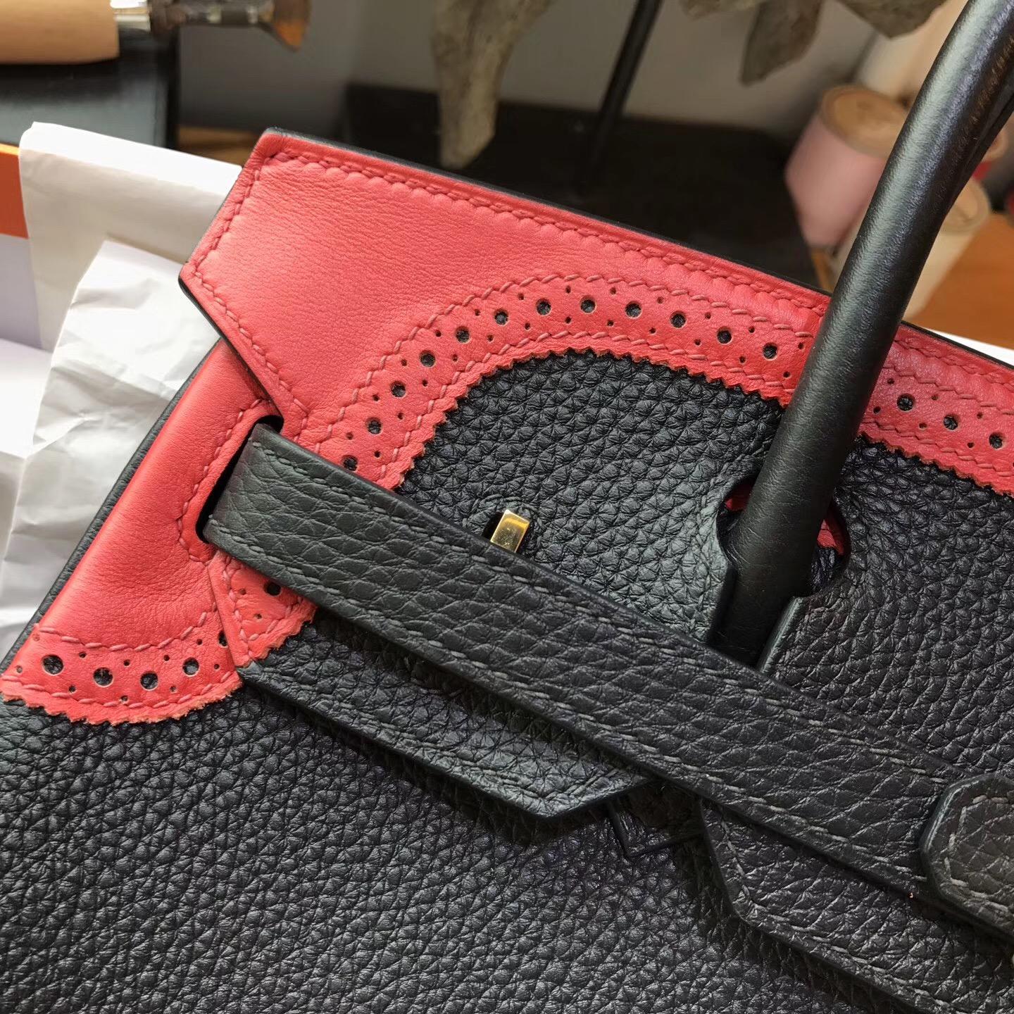 Hermes Birkin 30 togo CK89 Nior黑色 金扣蕾丝/Q5Rouge Cossacks国旗红金扣