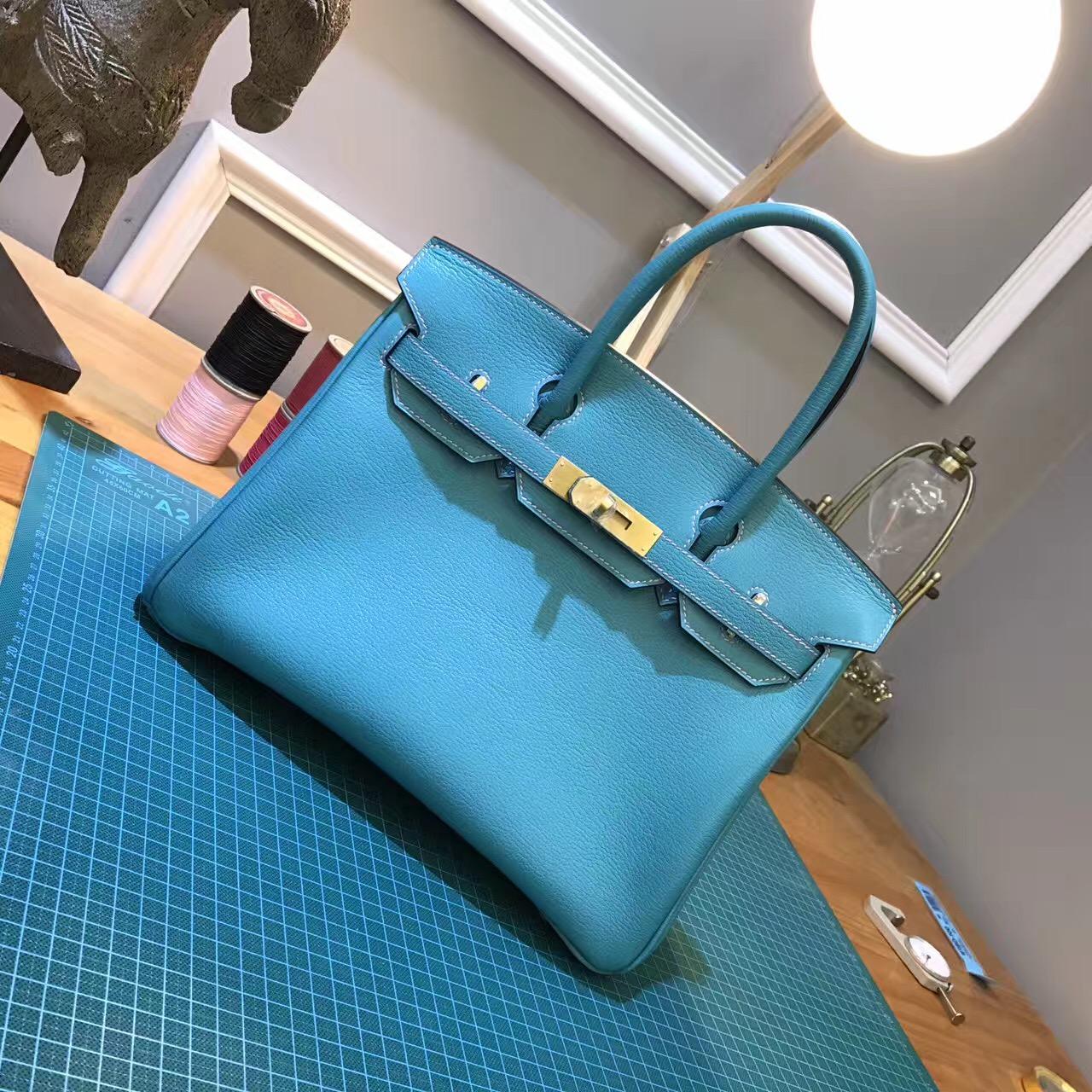 愛馬仕鉑金包 Hermes birkin Bag 30cm 超美的藍綠混合色 金扣金屬