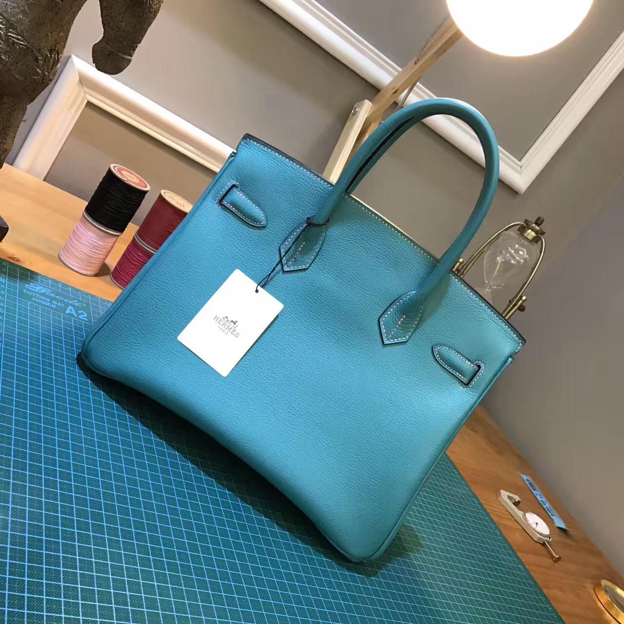 愛馬仕鉑金包 Hermes birkin Bag 30cm 超美的藍綠混合色 金扣金屬