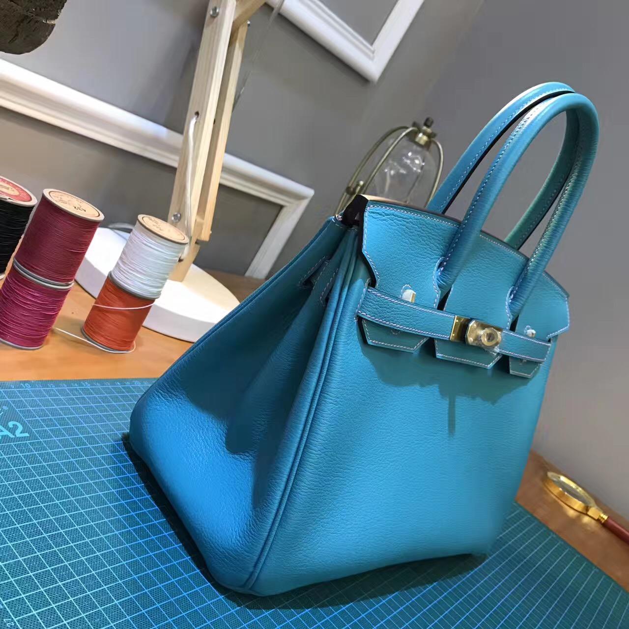 愛馬仕鉑金包 Hermes birkin Bag 30cm 超美的藍綠混合色 金扣金屬