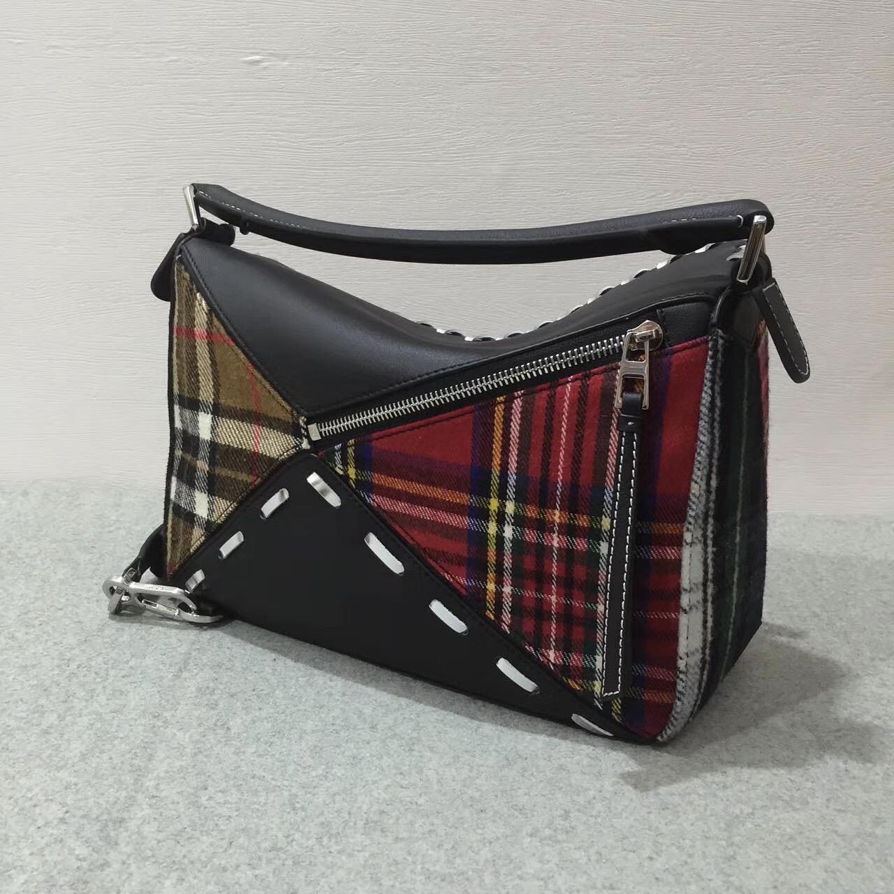 羅意威幾何包 loewe Puzzle Tartan Bag Black/Multicolor Tartan