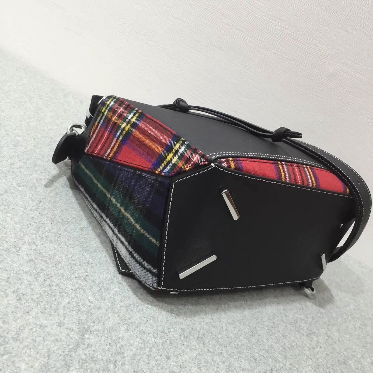 羅意威幾何包 loewe Puzzle Tartan Bag Black/Multicolor Tartan