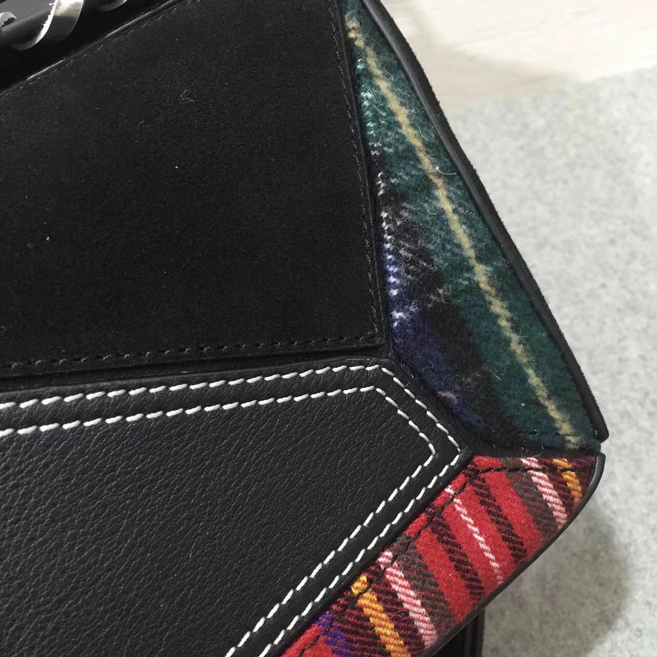 羅意威幾何包 loewe Puzzle Tartan Bag Black/Multicolor Tartan