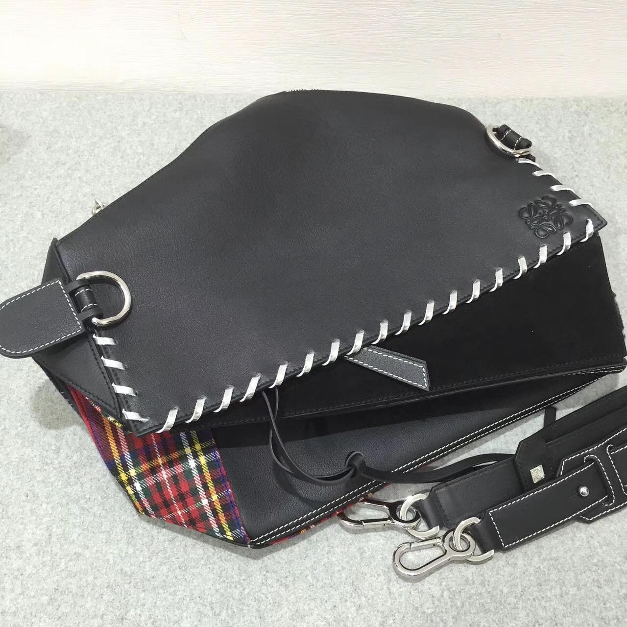 loewe羅意威幾何包 特大號 2017秋冬 Puzzle Tartan Bag Black/Multicolor Tartan