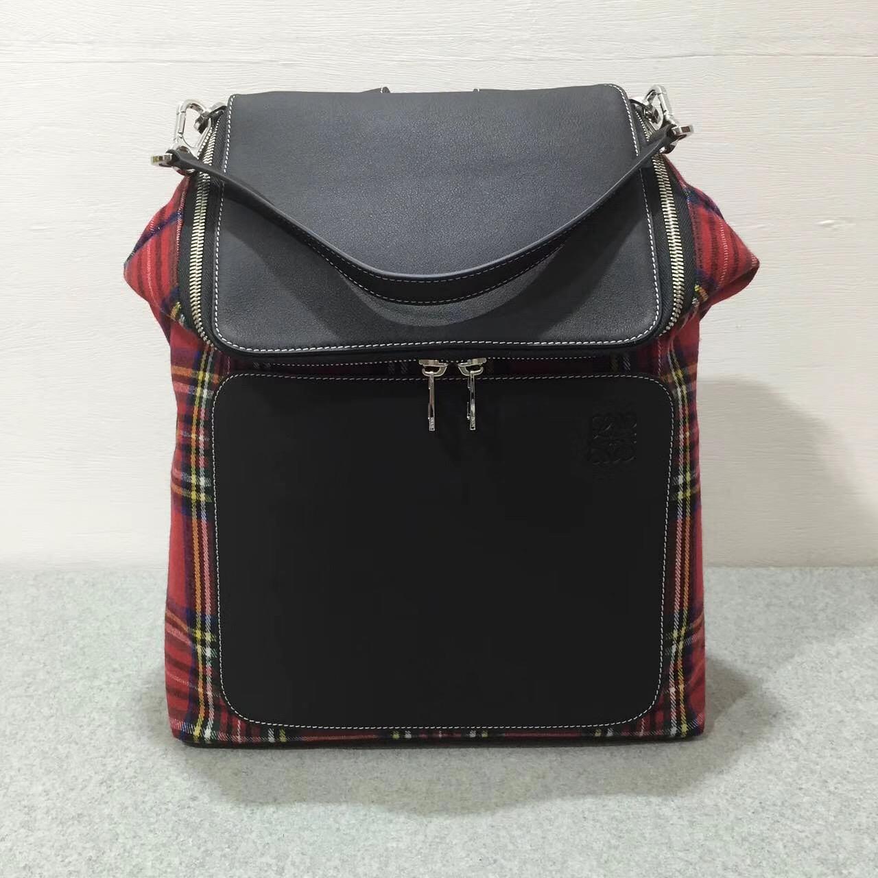 羅意威雙肩背包 loewe Goya Tartan Backpack Black/Red Tartan