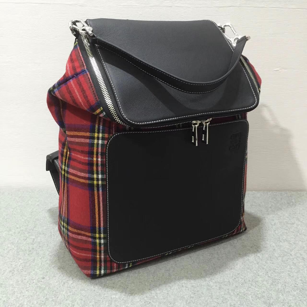 羅意威雙肩背包 loewe Goya Tartan Backpack Black/Red Tartan
