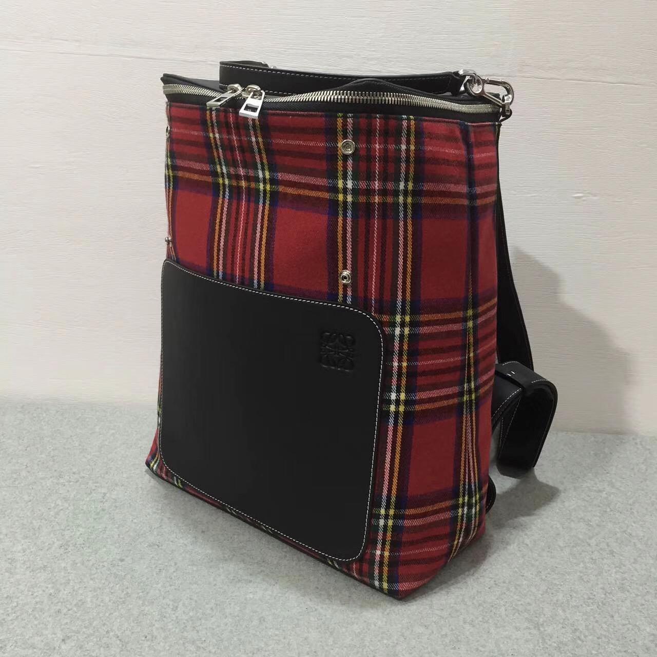 羅意威雙肩背包 loewe Goya Tartan Backpack Black/Red Tartan