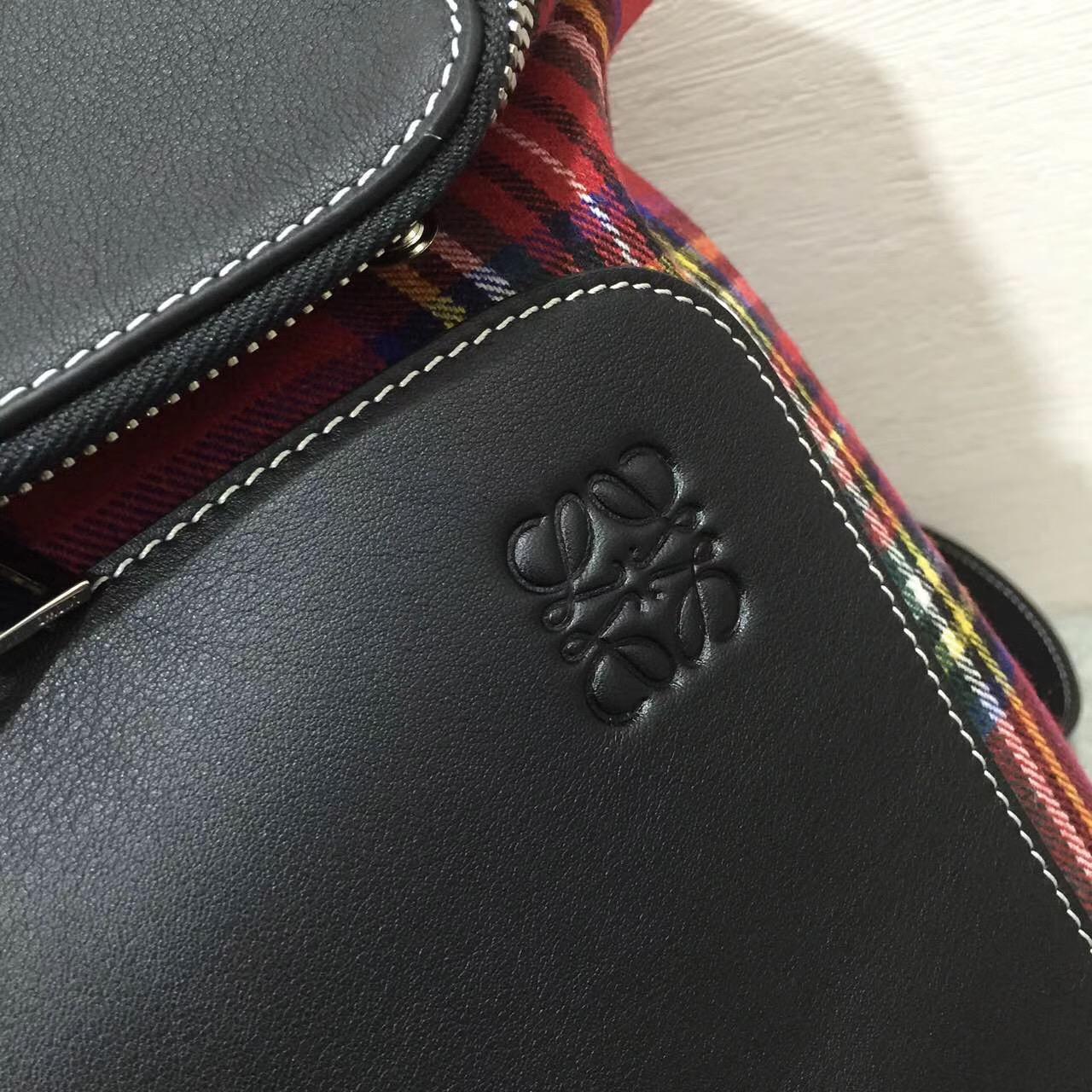 羅意威雙肩背包 loewe Goya Tartan Backpack Black/Red Tartan