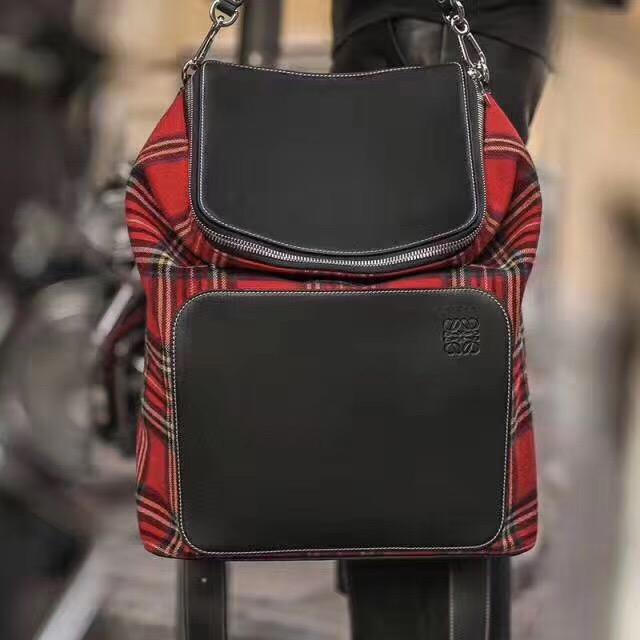 羅意威雙肩背包 loewe Goya Tartan Backpack Black/Red Tartan