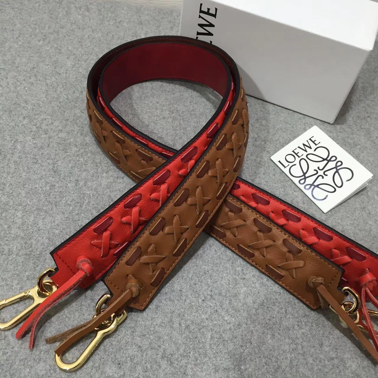 羅意威loewe Laced新款拼色編織肩帶 Strap 棕色