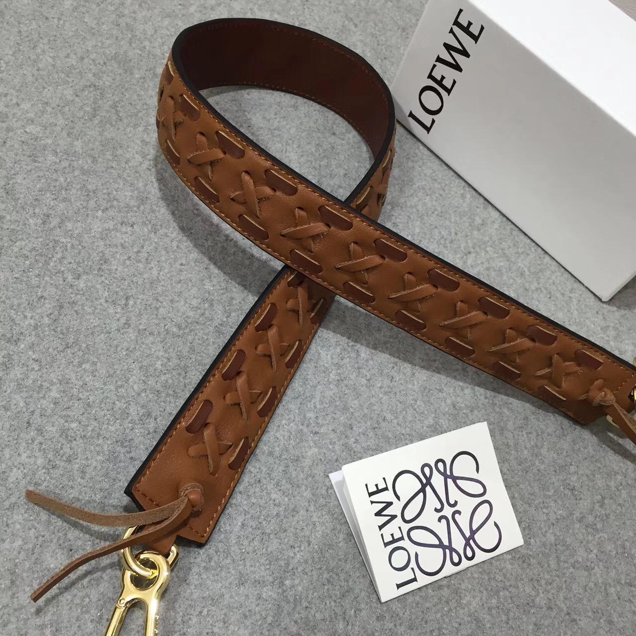 羅意威loewe Laced新款拼色編織肩帶 Strap 棕色