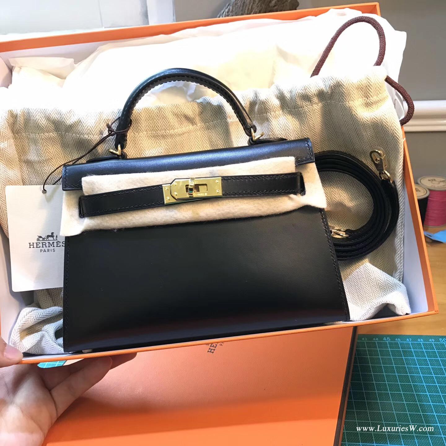 愛馬仕迷你凱莉包 Hermes MINI kelly 2代box黑金CK89 Nior