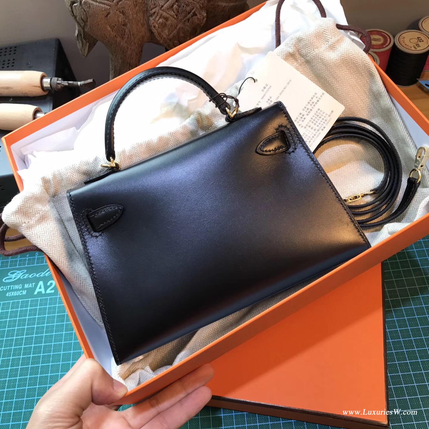 愛馬仕迷你凱莉包 Hermes MINI kelly 2代box黑金CK89 Nior