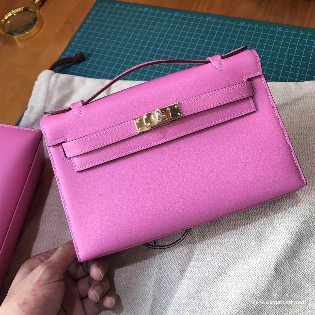 愛馬仕Hermes Mini Kelly Swift T 新糖果色 紅中帶粉的顏色金扣