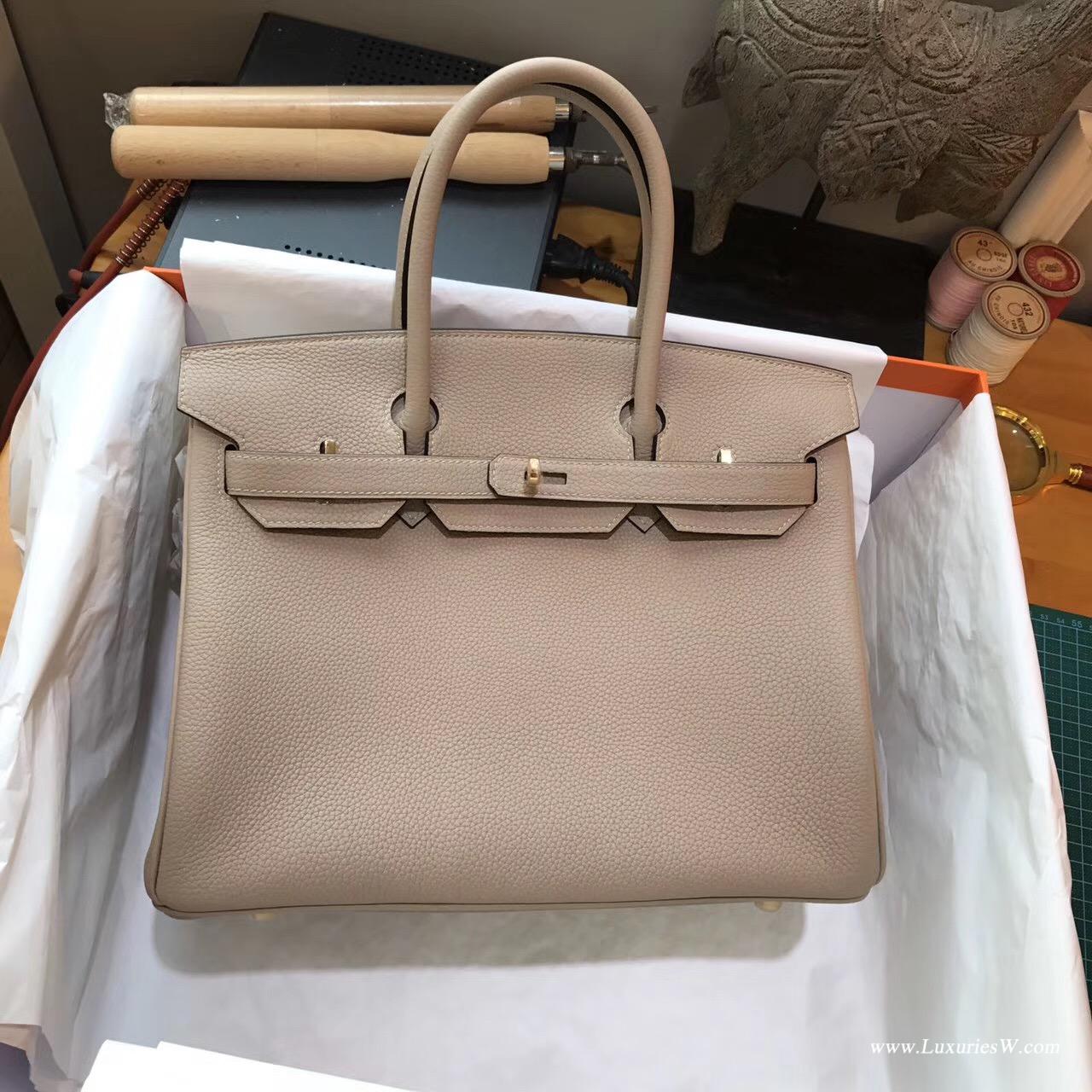 愛馬仕Hermes 鉑金包 Birkin 30 togo S2 風衣灰 米衣灰金銀扣