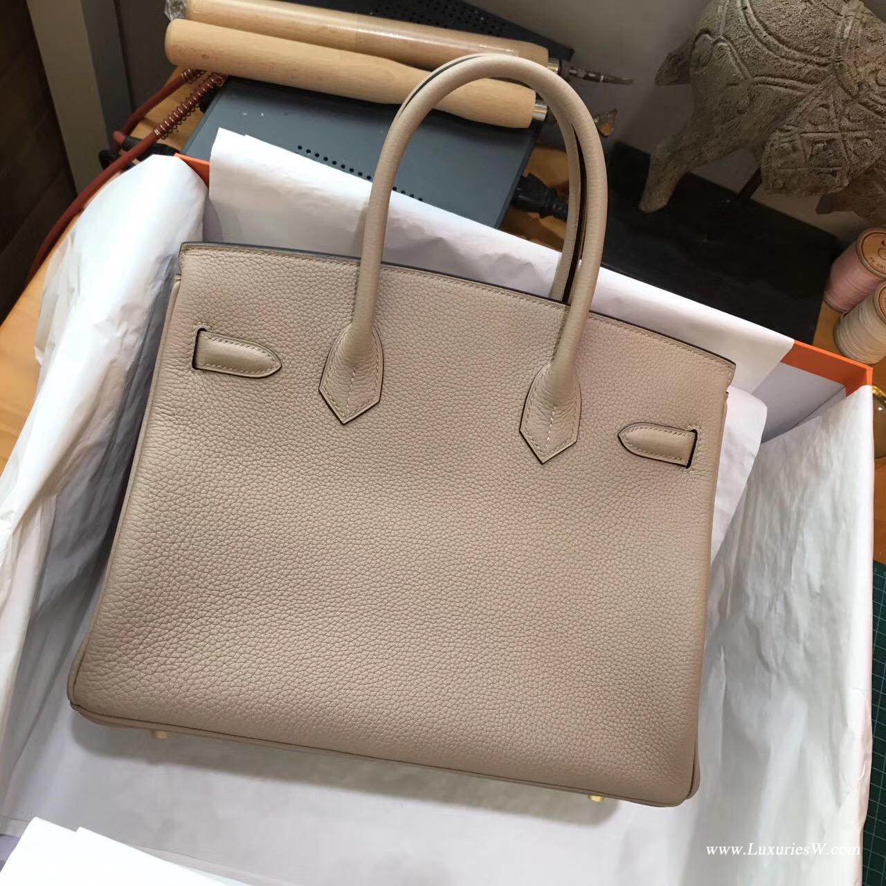 愛馬仕Hermes 鉑金包 Birkin 30 togo S2 風衣灰 米衣灰金銀扣