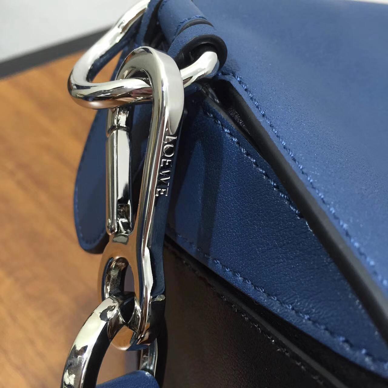 LOEWE 特大號 Puzzle Bag  拼色深蓝色38cm長方體形狀 折疊幾何包