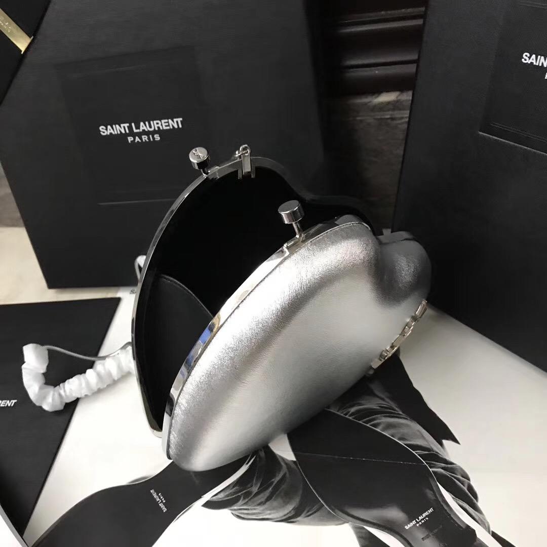 YSL SAINT LAURENT 銀色真皮心形手袋 真皮LOVE箱形袋