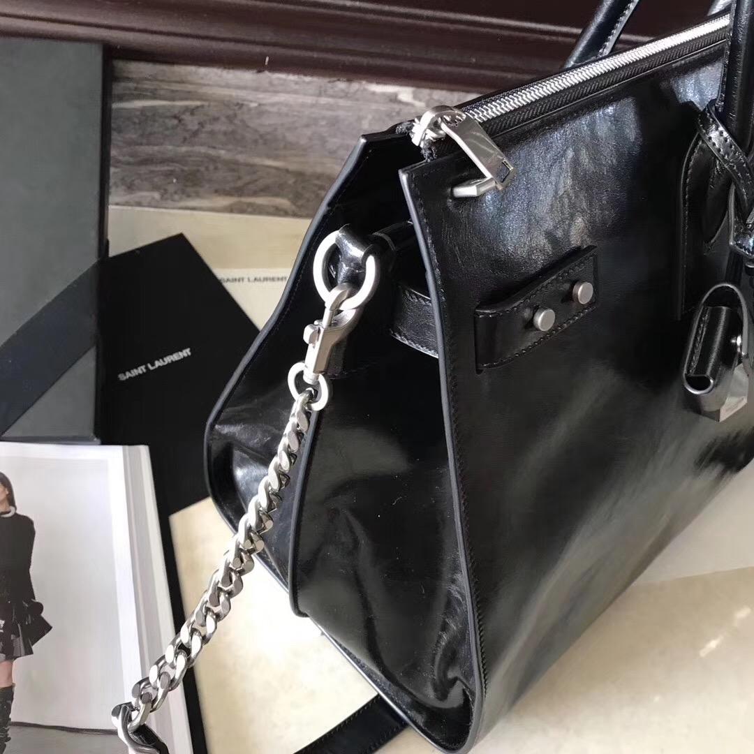 聖羅蘭 油蠟牛皮SAC DE JOUR SOUPLE 36 duffle bag in black moroder leather