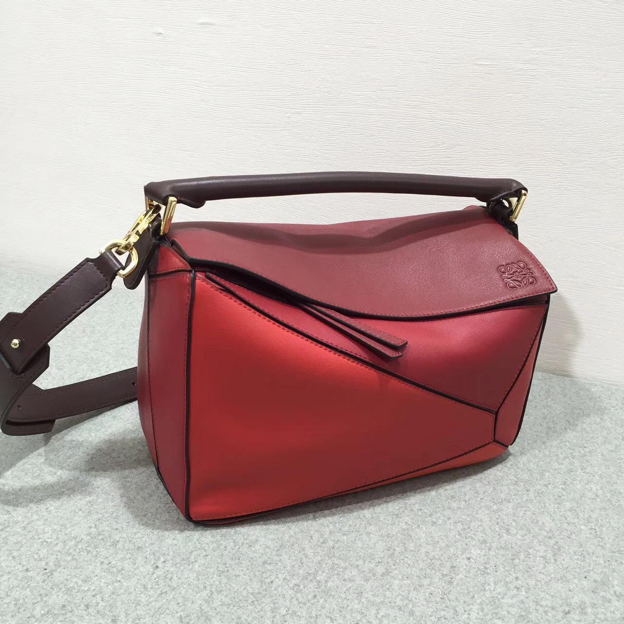 loewe羅意威西班牙小牛皮 Puzzle Bag 中號 Red Multitone 暗紅色