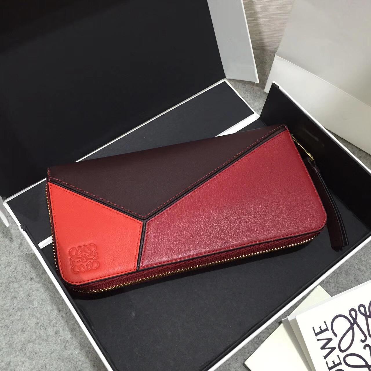 loewe Puzzle Zip Around Wallet Red Multitone 長款式拉鏈錢包