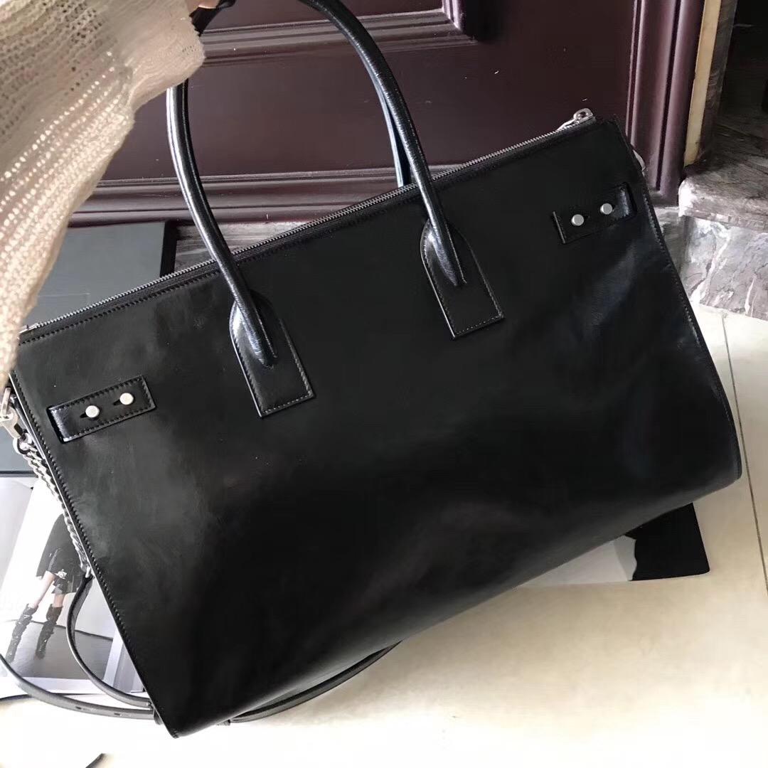 聖羅蘭 油蠟牛皮SAC DE JOUR SOUPLE 36 duffle bag in black moroder leather