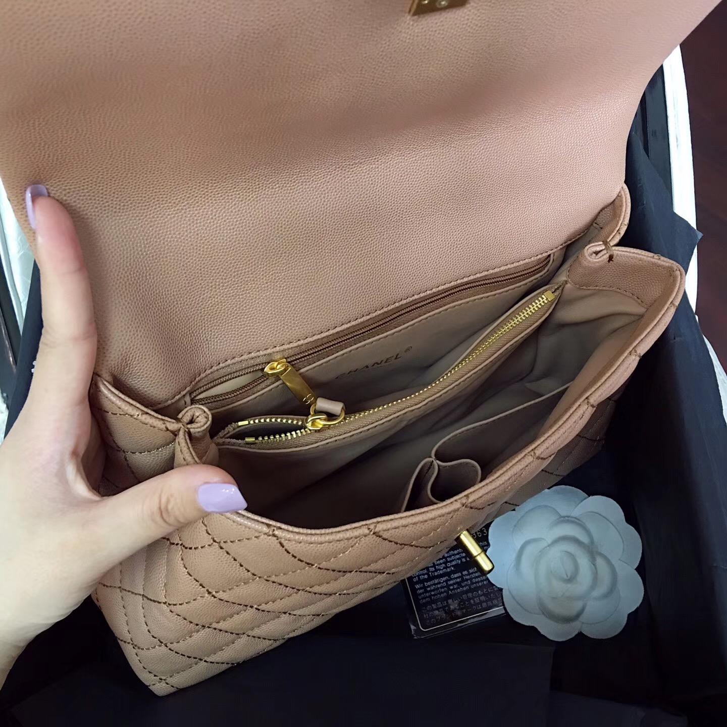 小香復古手提包coco handle bag 中號28cm 小牛皮 焦糖色手袋