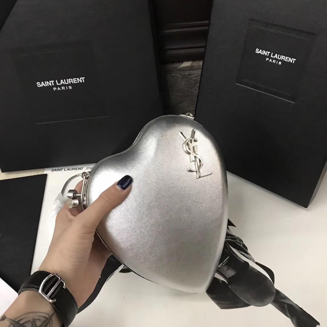 YSL SAINT LAURENT 銀色真皮心形手袋 真皮LOVE箱形袋