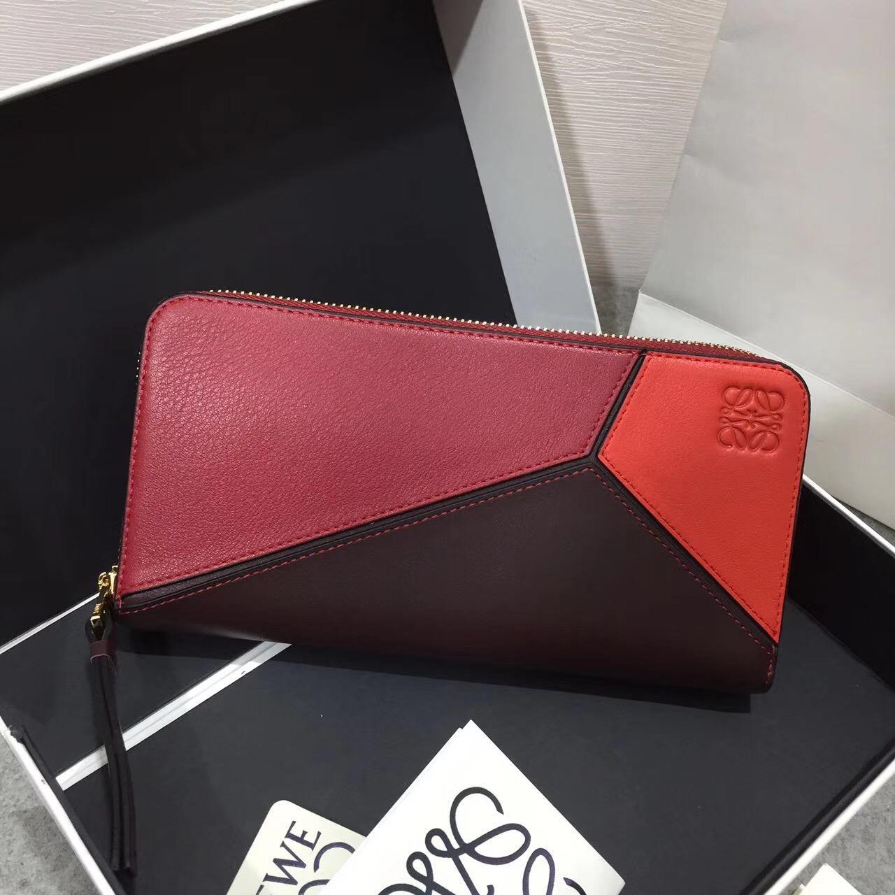 loewe Puzzle Zip Around Wallet Red Multitone 長款式拉鏈錢包