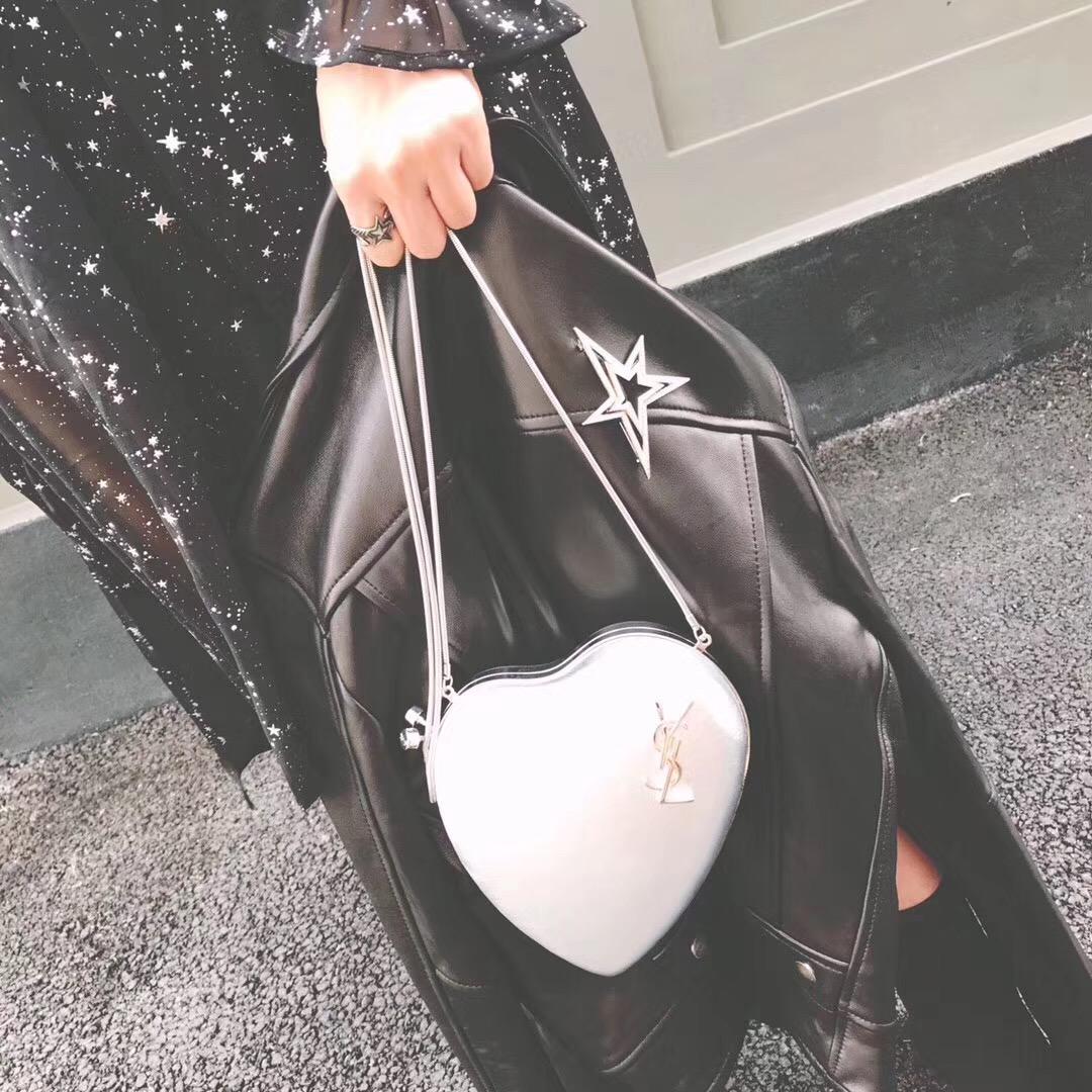 YSL SAINT LAURENT 銀色真皮心形手袋 真皮LOVE箱形袋