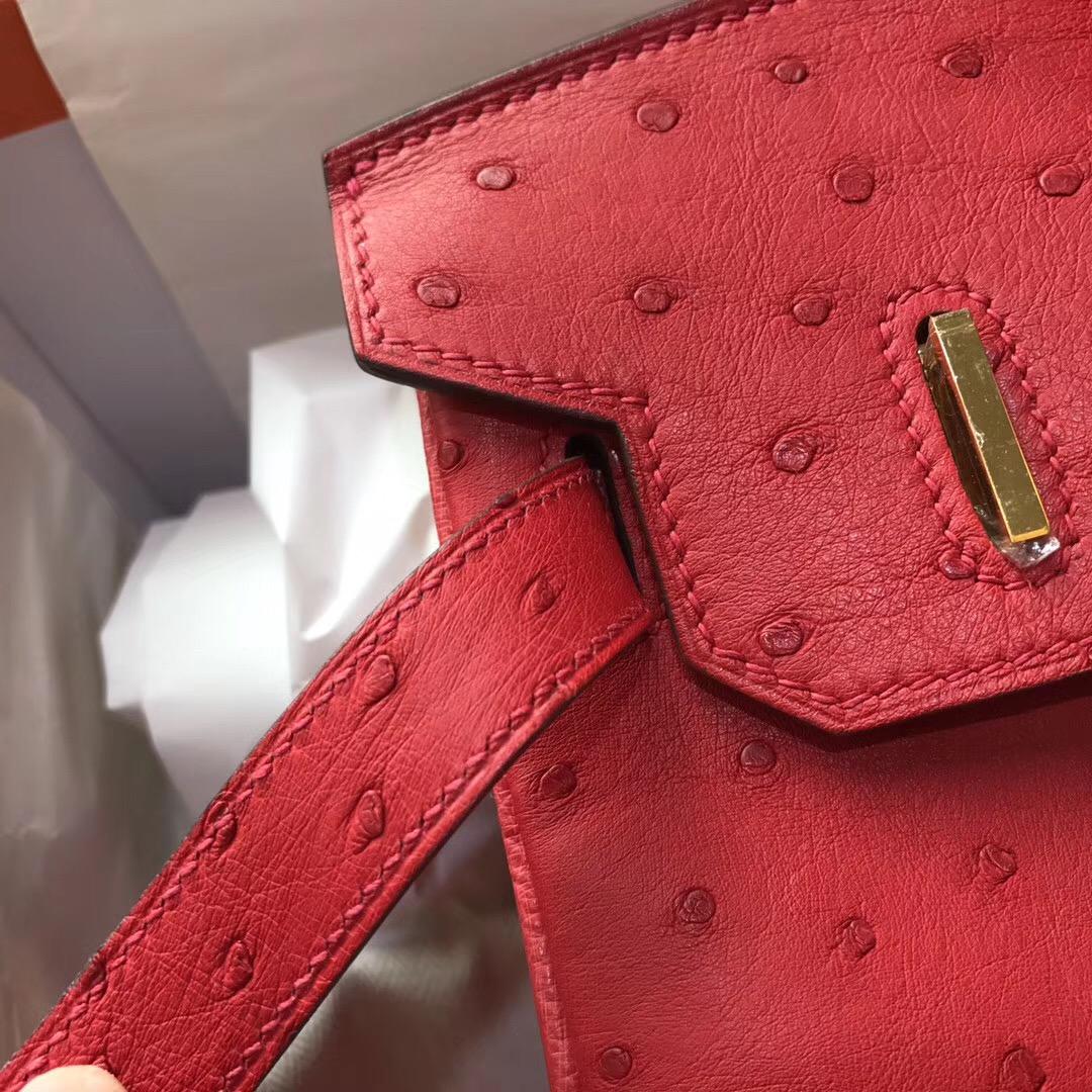 奢侈品包包 鉑金包Birkin 30cm 鴕鳥Q5 Rouge Cossacks 中國紅金扣