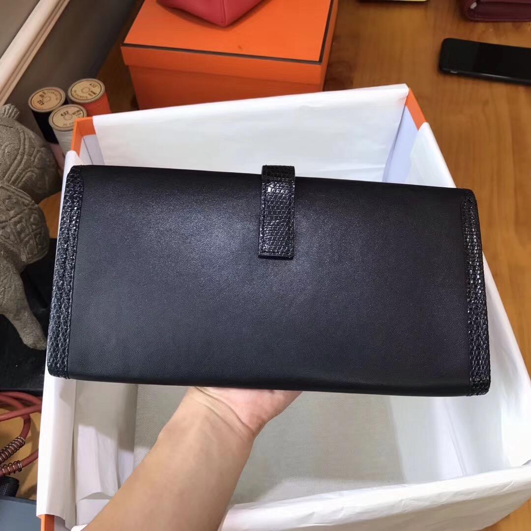 Hermes 稀缺產品 Jige 手包 黑色平紋配蜥蜴