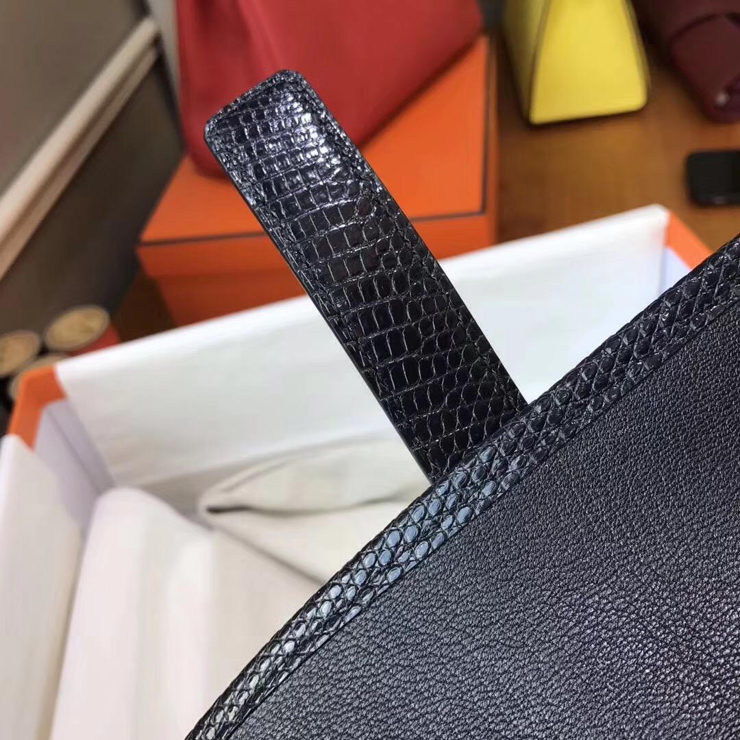 Hermes 稀缺產品 Jige 手包 黑色平紋配蜥蜴