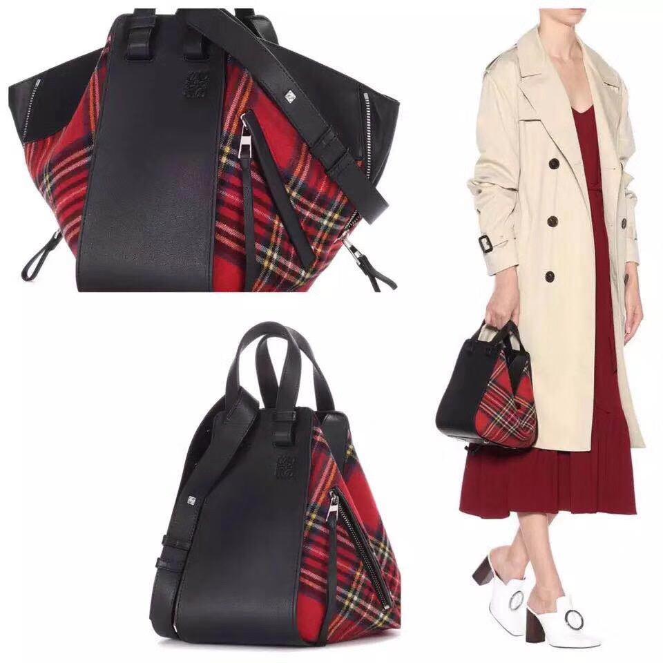 loewe Hammock Tartan Bag Black/Red Tartan