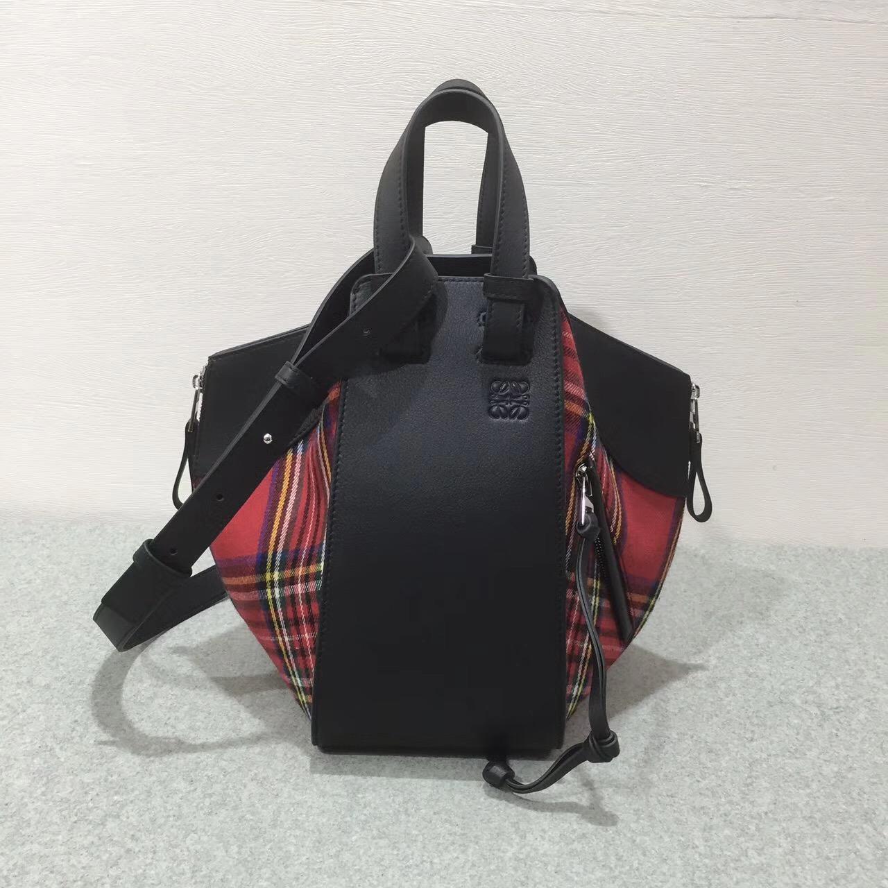 loewe Hammock Tartan Bag Black/Red Tartan