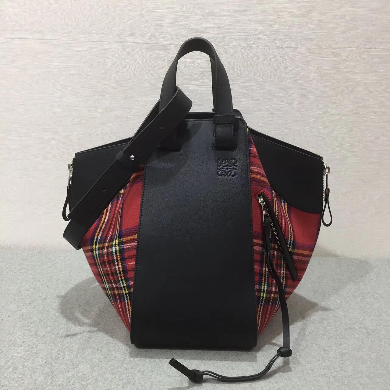 loewe Hammock Tartan Small Bag Black/Red Tartan