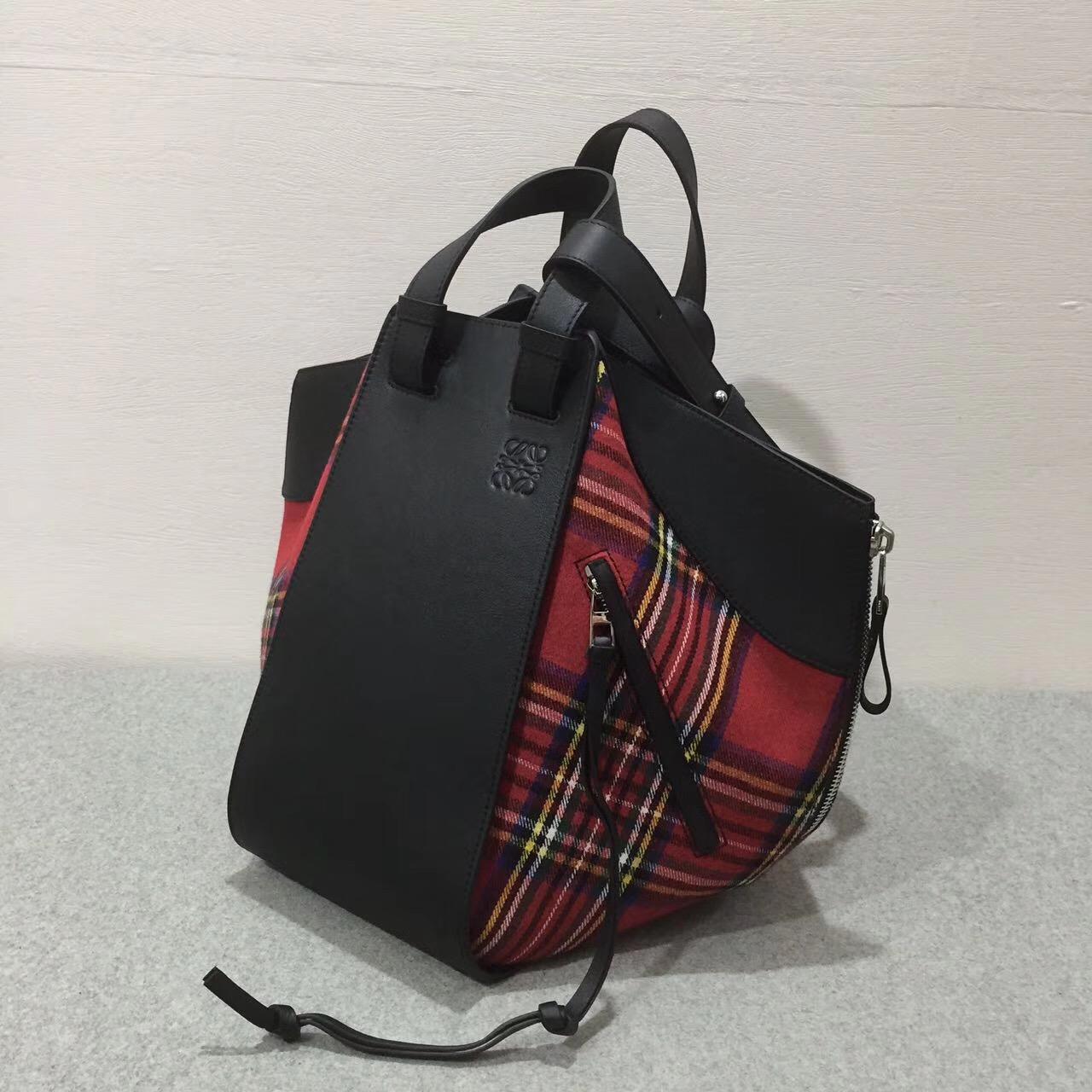 loewe Hammock Tartan Small Bag Black/Red Tartan