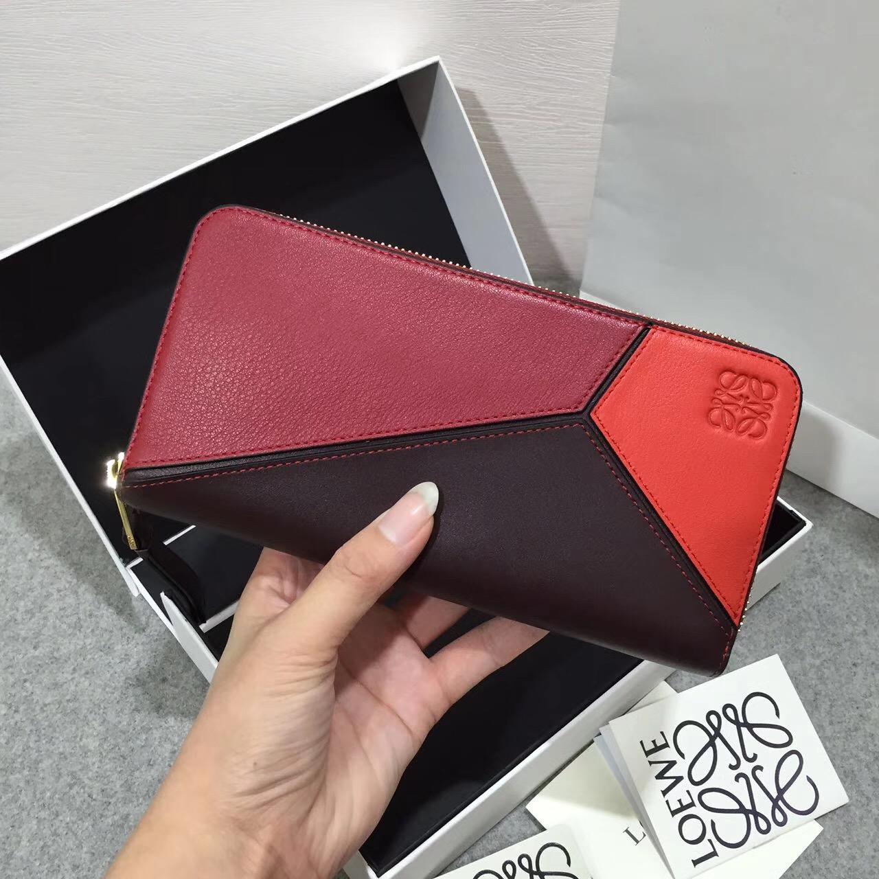 loewe Puzzle Zip Around Wallet Red Multitone 長款式拉鏈錢包