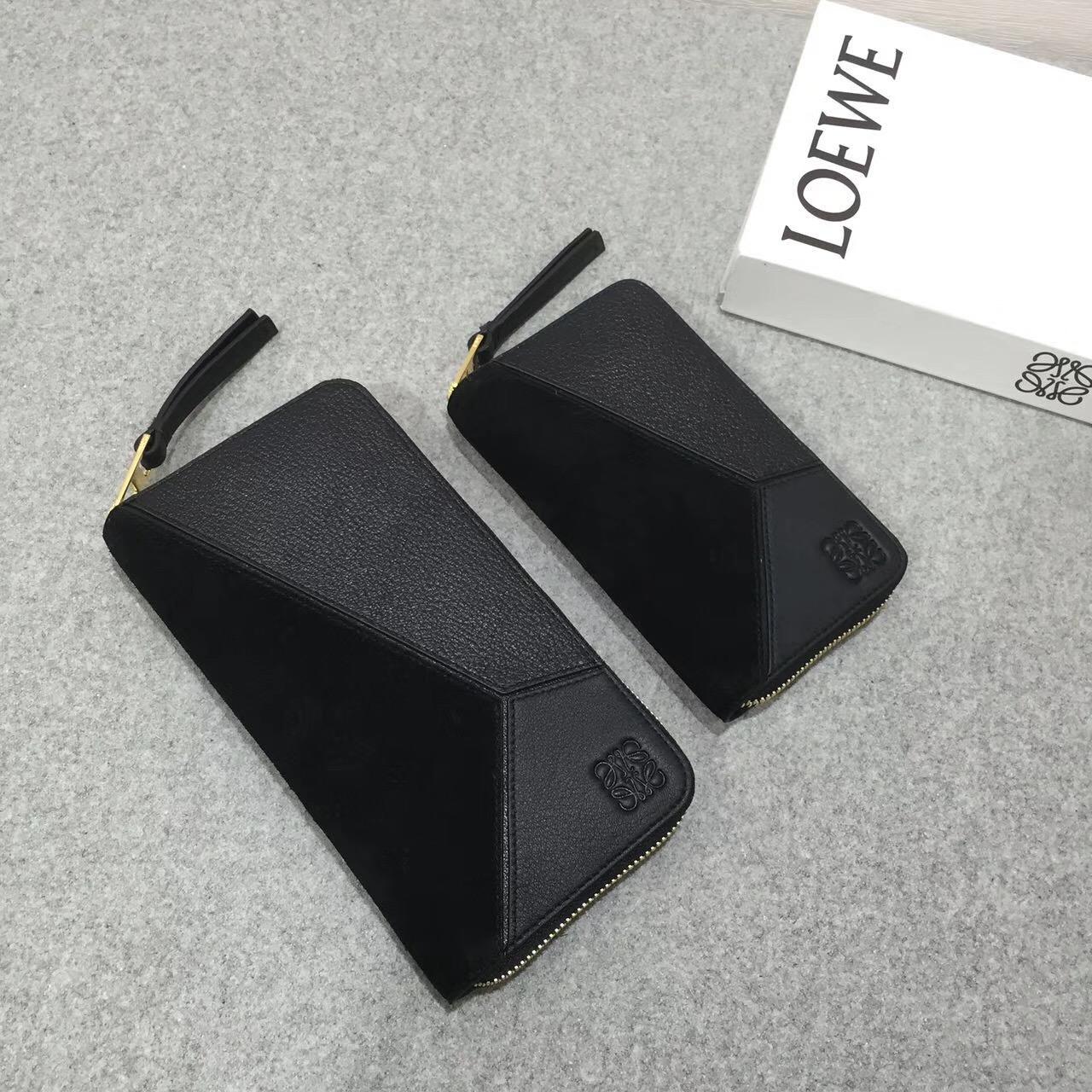 羅意威包包LOEWE Puzzle Zip Around Wallet 黑色長款式拉鏈錢包