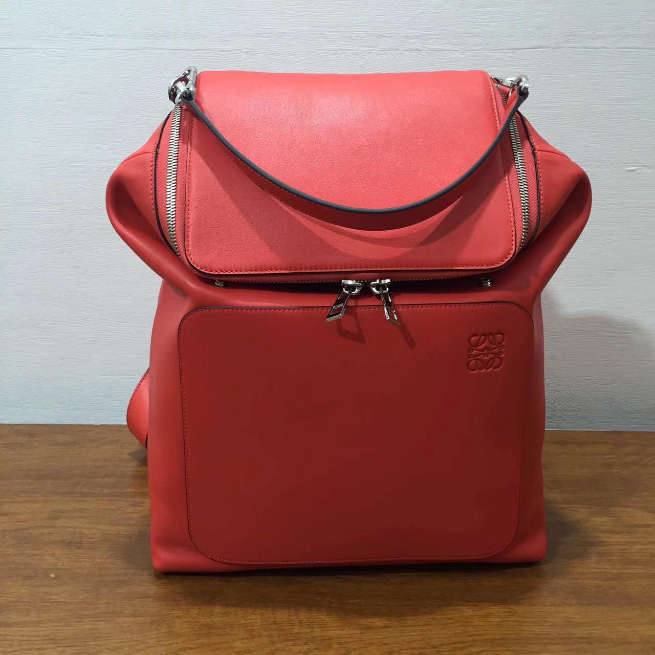 loewe 羅意威包包官網 Goya Backpack 橘红色 經典小牛皮 Goya背包