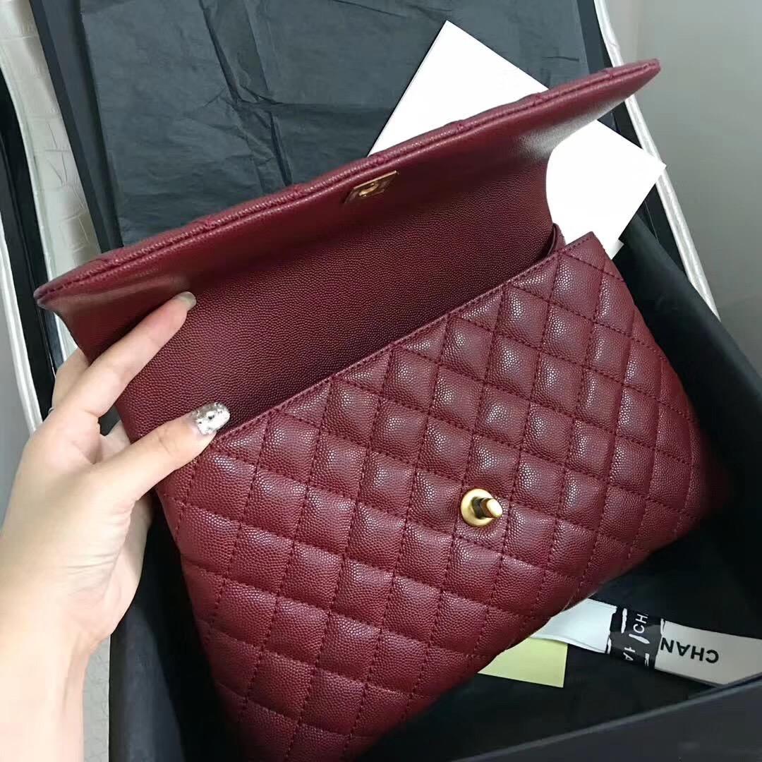 小香復古手提包coco handle bag 中號28cm 小牛皮酒紅色 蜥蜴皮手柄