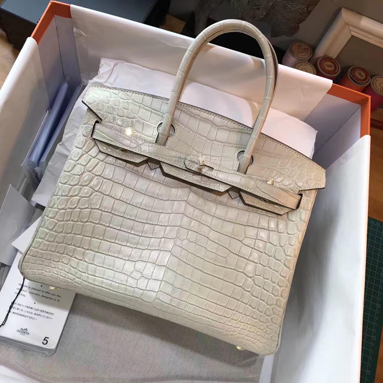 Hermes最出名的包袋鉑金包 Birkin 30鱷魚霧面 3C Parchemin 羊毛白金扣