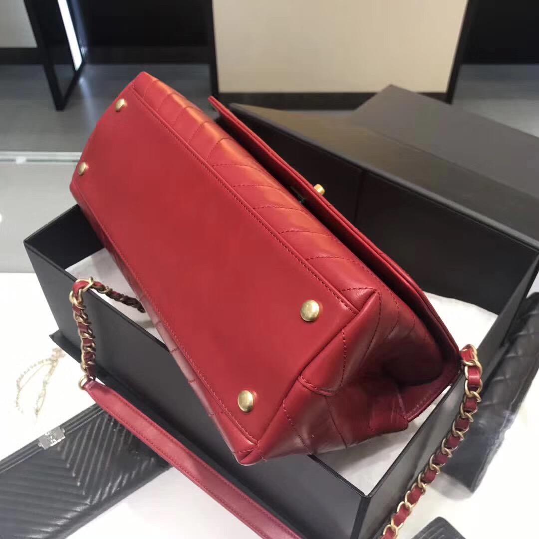 小香復古 红色油臘皮手提包coco handle bag 中號28cm