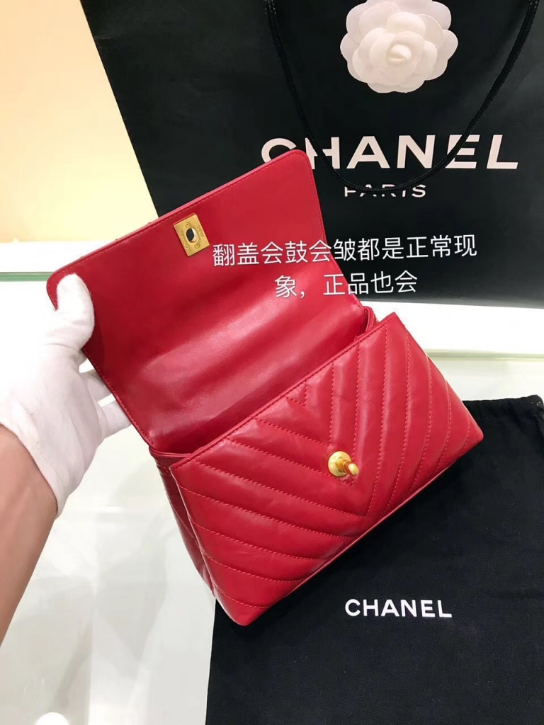 小香復古手提包coco handle bag 小號23cm油臘皮手袋 紅色