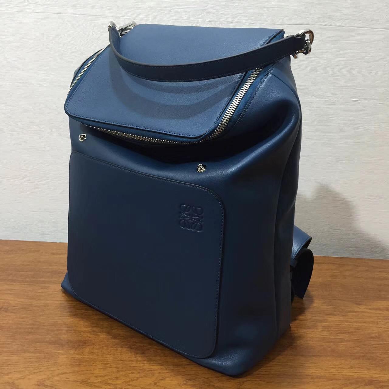 loewe羅意威Goya Backpack bag 蓝色 小牛皮 Goya男士双肩背包