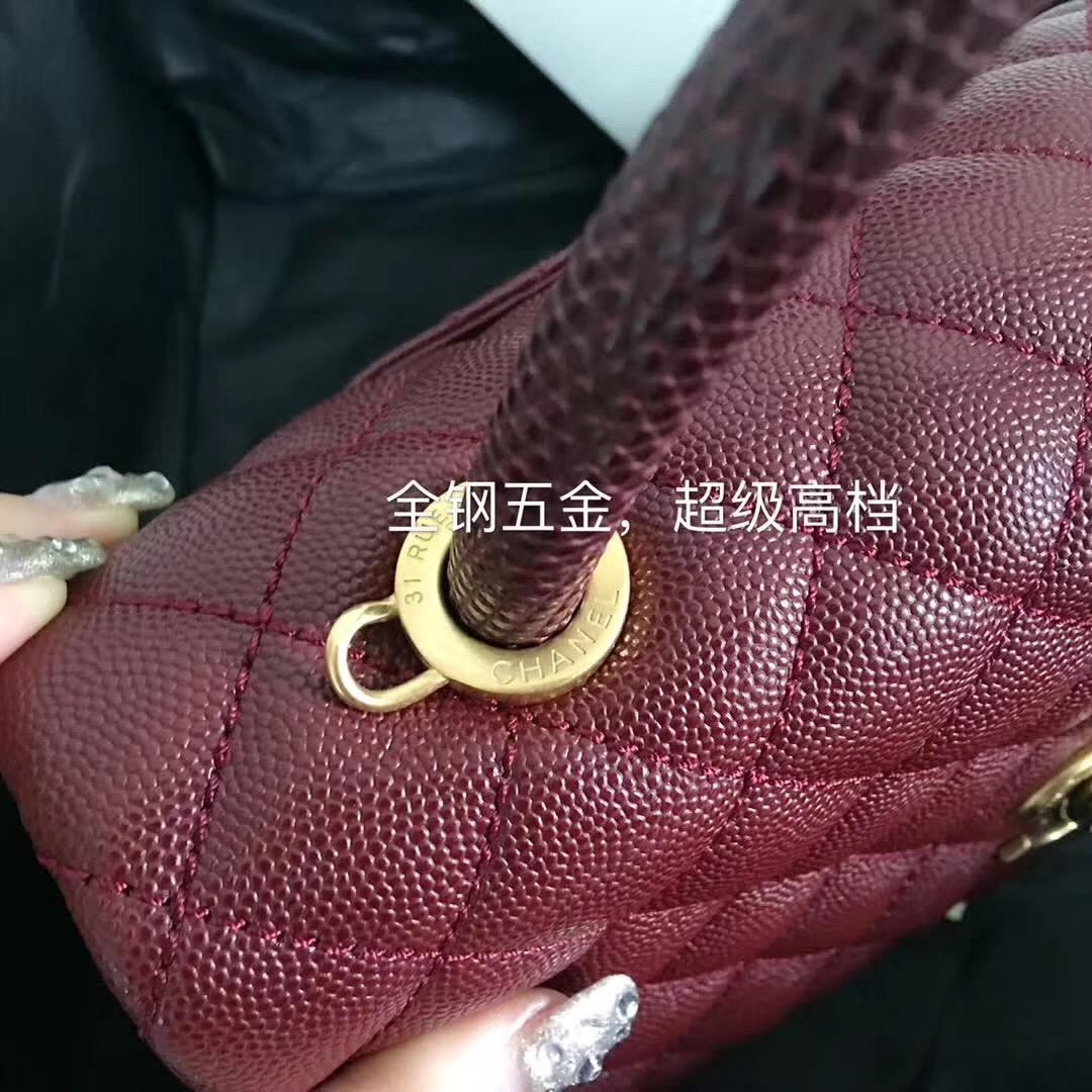 小香復古手提包coco handle bag 中號28cm 小牛皮酒紅色 蜥蜴皮手柄