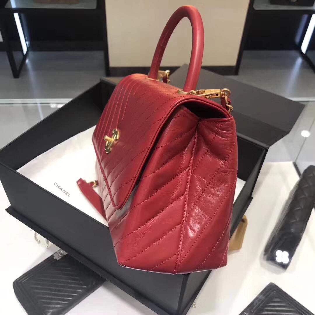 小香復古 红色油臘皮手提包coco handle bag 中號28cm