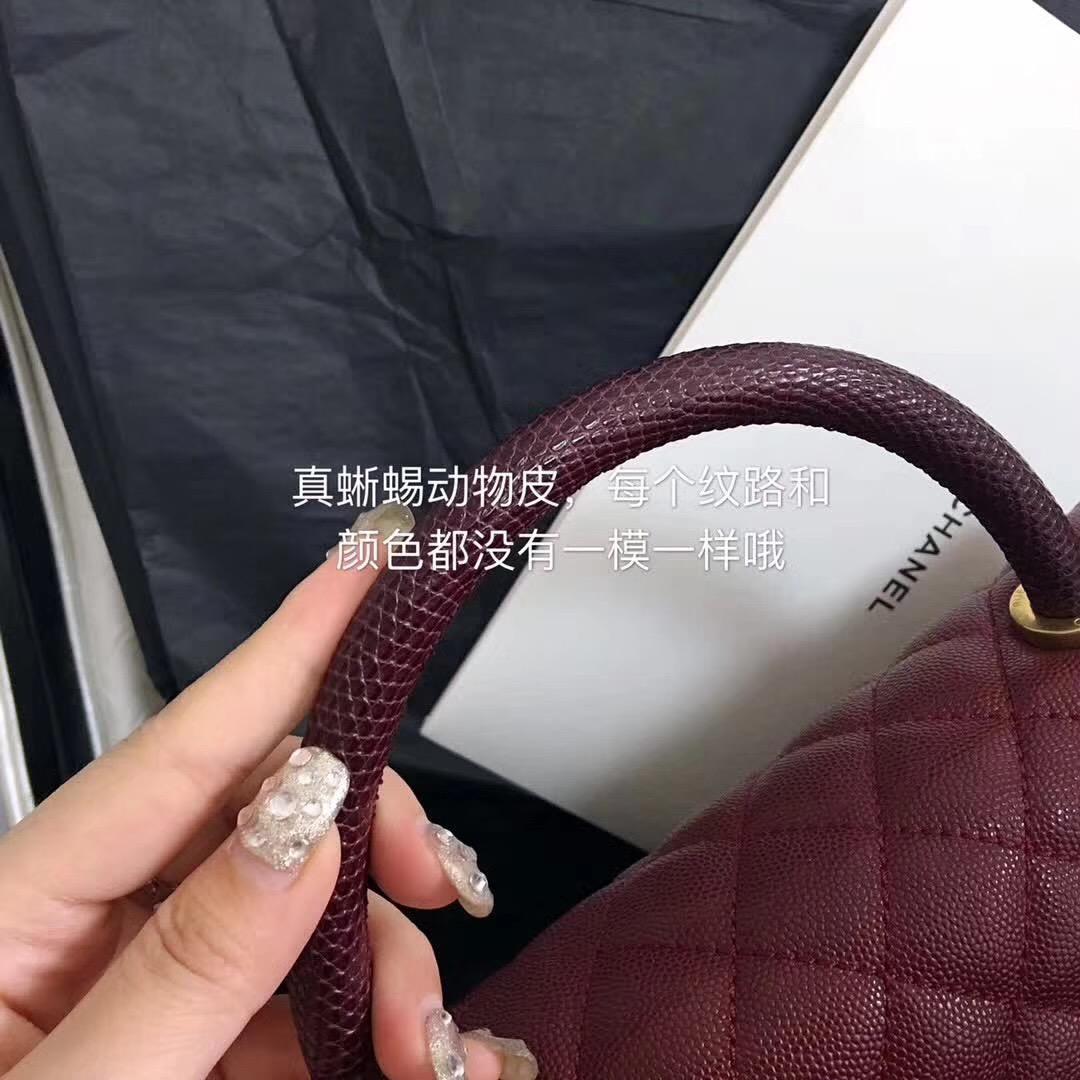 小香復古手提包coco handle bag 中號28cm 小牛皮酒紅色 蜥蜴皮手柄