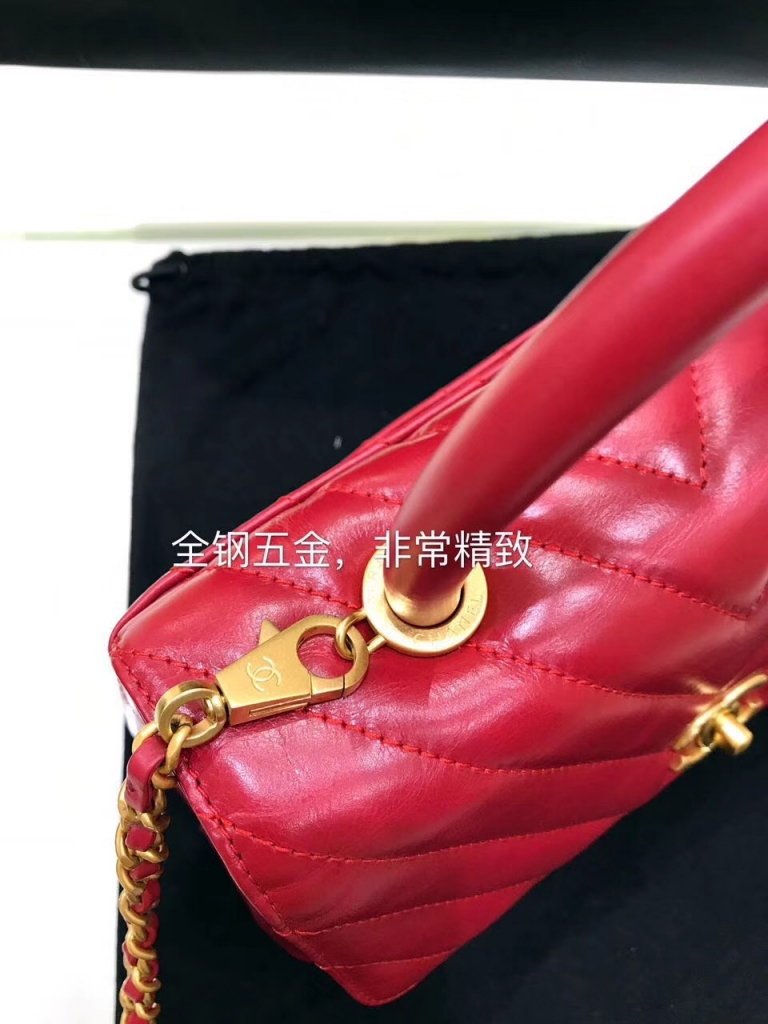 小香復古手提包coco handle bag 小號23cm油臘皮手袋 紅色